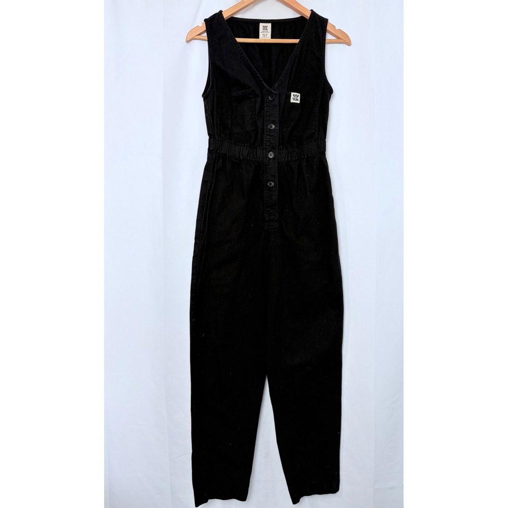 Lucy & Yak Black Organic Cotton Button Front Sz6 Sleeveless Jumpsuit Boilersuit